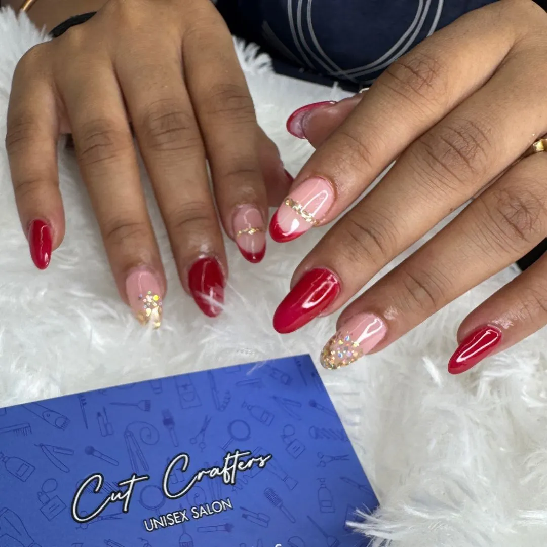 Elegant nail art with intricate designs and shimmering accents at Cut Crafters - Hair, Skin, and Nails Salon in Virar